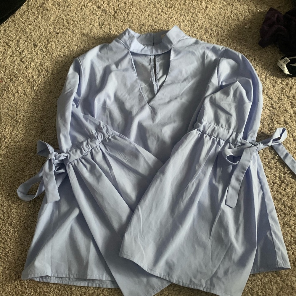blue blouse with ties